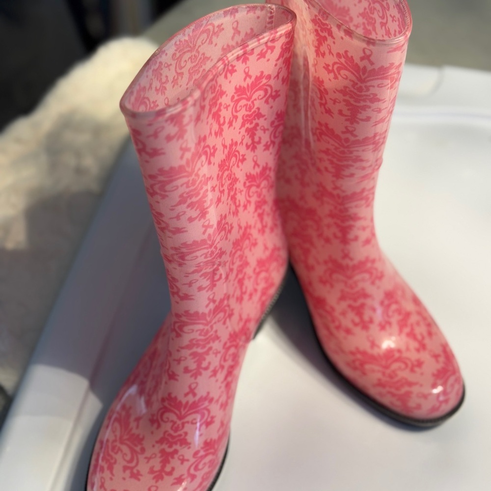 Pink Patterned Women's Rain Boots